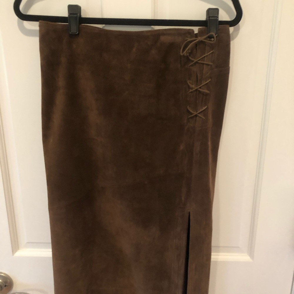 Pencil brown suede leather skirt